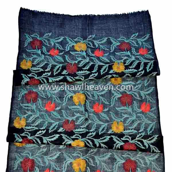 Machine satin stitch flower pattern embroidery stole